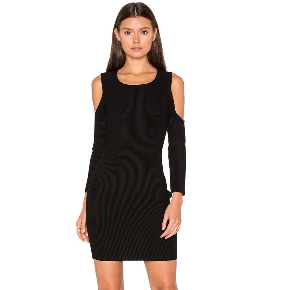 Rebecca Minkoff Black Midi Josefina Dress Cold Shoulder Long Sleeves sz Small